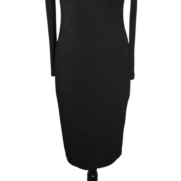 Chicos Travelers Black Cold Shoulder Stretch Long Sleeve Midi Womens Dress 0 S/4 - Picture 6 of 10
